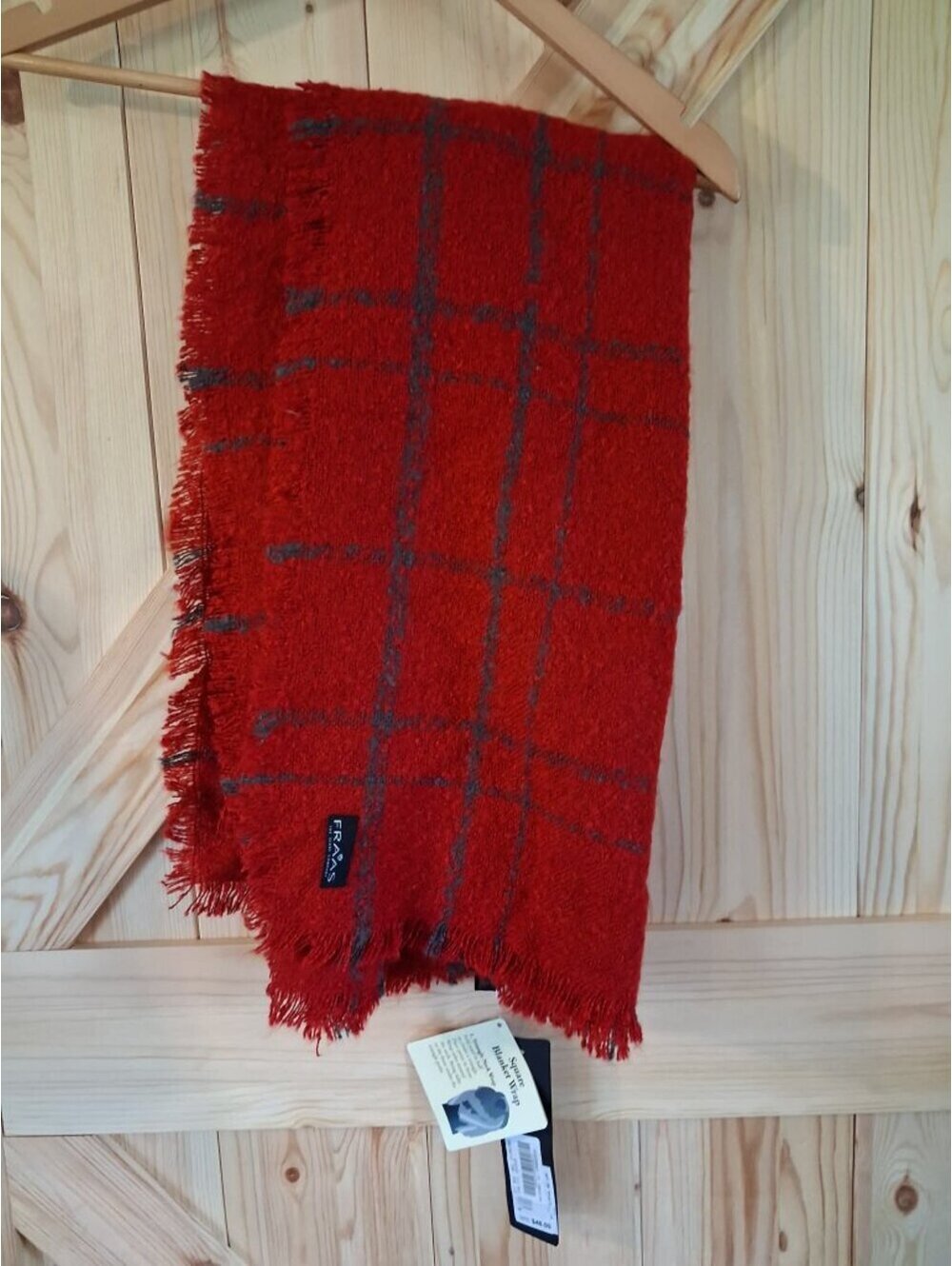 Fraas Red Plaid Acrylic Scarf with Fringe Edges NWT $48